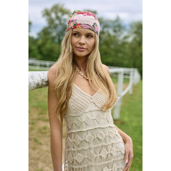 SAACHI Diamond Crochet Knit Cover Up Dress in Ivory Size Small - Picture 3 of 13
